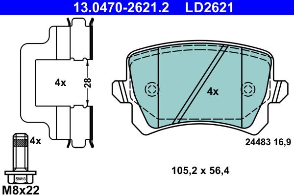 ATE 13.0470-2621.2 - Komplet zavornih oblog, ploscne (kolutne) zavore parts5.com