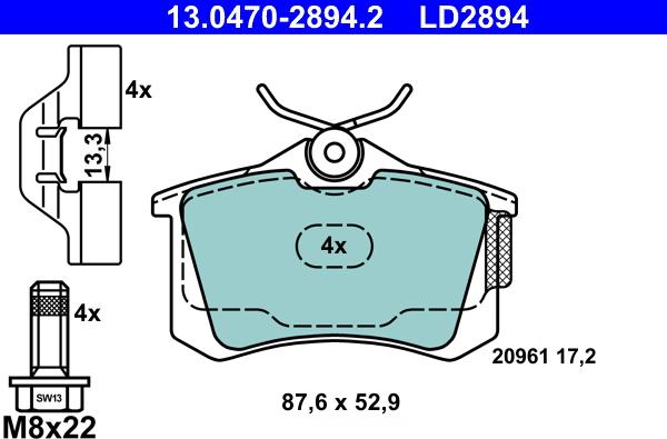 ATE 13.0470-2894.2 - Kit de plaquettes de frein, frein à disque parts5.com