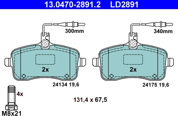 ATE 13.0470-2891.2 - Set placute frana,frana disc parts5.com