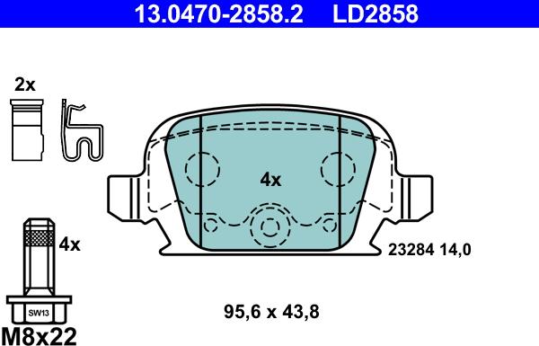 ATE 13.0470-2858.2 - Set placute frana,frana disc parts5.com