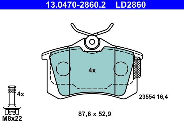 ATE 13.0470-2860.2 - Juego de pastillas de freno parts5.com