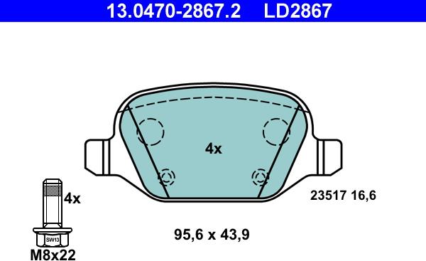 ATE 13.0470-2867.2 - Set placute frana,frana disc parts5.com