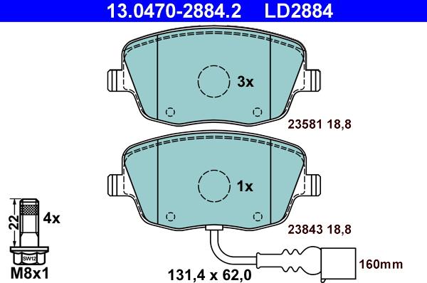 ATE 13.0470-2884.2 - Set placute frana,frana disc parts5.com