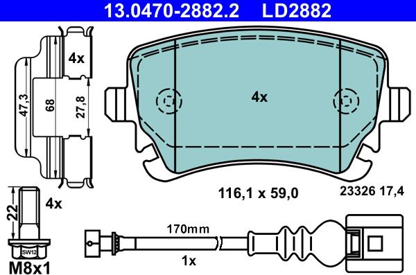 ATE 13.0470-2882.2 - Fékbetétkészlet, tárcsafék parts5.com