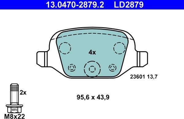 ATE 13.0470-2879.2 - Set placute frana,frana disc parts5.com