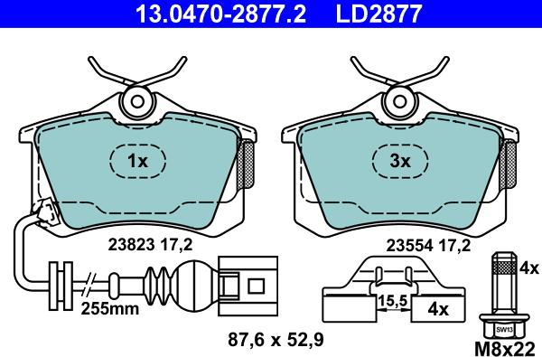 ATE 13.0470-2877.2 - Kit de plaquettes de frein, frein à disque parts5.com