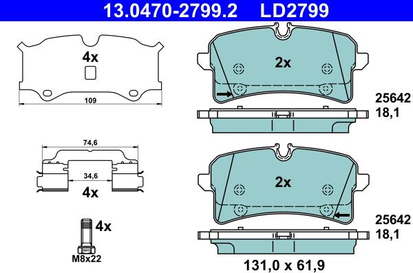 ATE 13.0470-2799.2 - Komplet zavornih oblog, ploscne (kolutne) zavore parts5.com