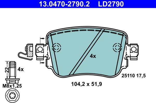 ATE 13.0470-2790.2 - Komplet kočnih obloga, disk kočnica parts5.com