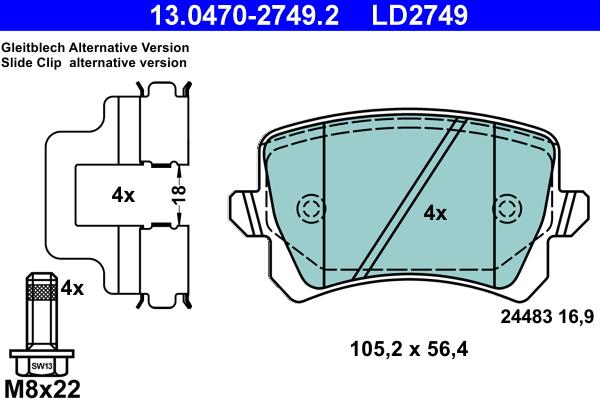 ATE 13.0470-2749.2 - Тормозные колодки, дисковые, комплект parts5.com