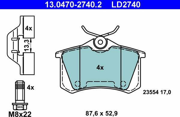 ATE 13.0470-2740.2 - Brake Pad Set, disc brake parts5.com