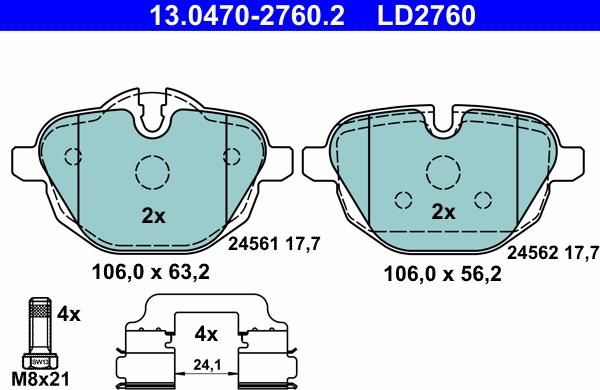 ATE 13.0470-2760.2 - Komplet zavornih oblog, ploscne (kolutne) zavore parts5.com