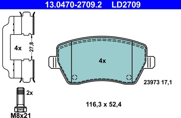 ATE 13.0470-2709.2 - Brake Pad Set, disc brake parts5.com