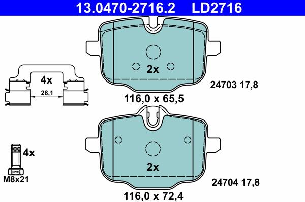 ATE 13.0470-2716.2 - Комплект спирачно феродо, дискови спирачки parts5.com