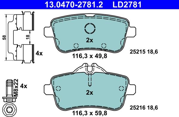 ATE 13.0470-2781.2 - Set placute frana,frana disc parts5.com