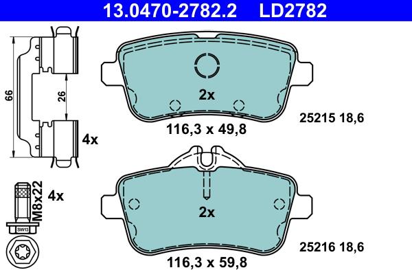 ATE 13.0470-2782.2 - Set placute frana,frana disc parts5.com