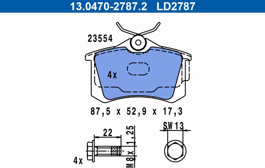 ATE 13.0470-2787.2 - Komplet zavornih oblog, ploscne (kolutne) zavore parts5.com