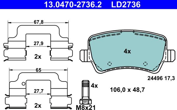 ATE 13.0470-2736.2 - Set placute frana,frana disc parts5.com