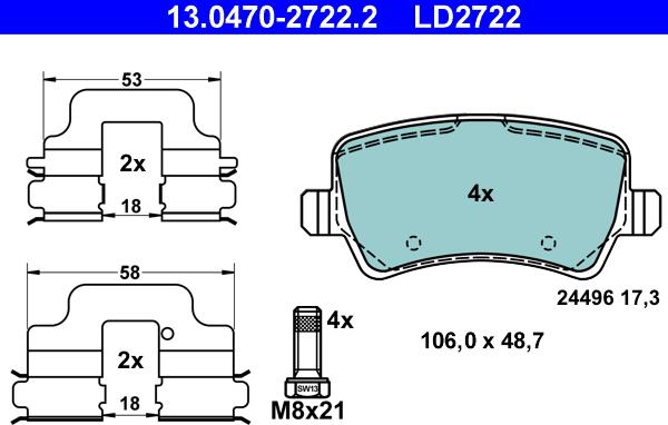 ATE 13.0470-2722.2 - Bremsbelagsatz, Scheibenbremse parts5.com