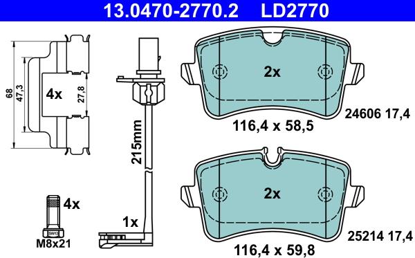 ATE 13.0470-2770.2 - Komplet zavornih oblog, ploscne (kolutne) zavore parts5.com