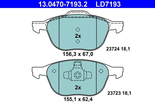 ATE 13.0470-7193.2 - Σετ τακάκια, δισκόφρενα parts5.com