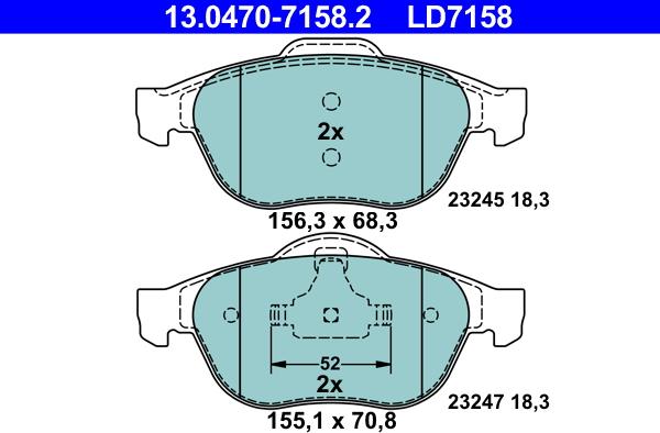 ATE 13.0470-7158.2 - Komplet kočnih obloga, disk kočnica parts5.com