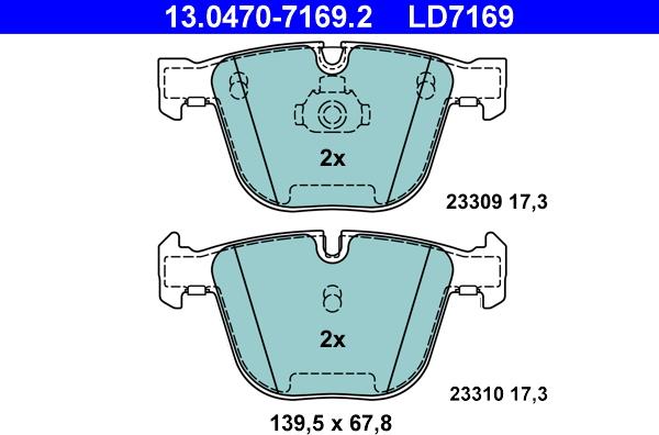 ATE 13.0470-7169.2 - Set placute frana,frana disc parts5.com