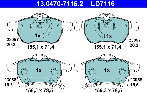 ATE 13.0470-7116.2 - Juego de pastillas de freno parts5.com