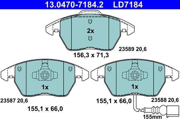 ATE 13.0470-7184.2 - Piduriklotsi komplekt,ketaspidur parts5.com