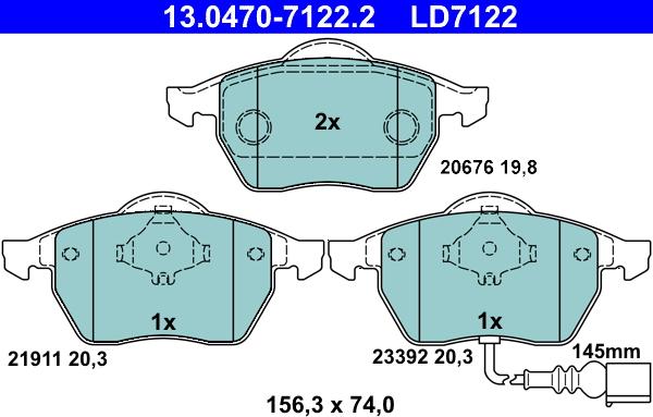 ATE 13.0470-7122.2 - Brake Pad Set, disc brake parts5.com