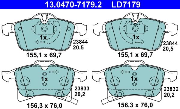 ATE 13.0470-7179.2 - Juego de pastillas de freno parts5.com