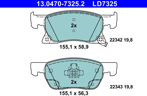 ATE 13.0470-7325.2 - Brake Pad Set, disc brake parts5.com