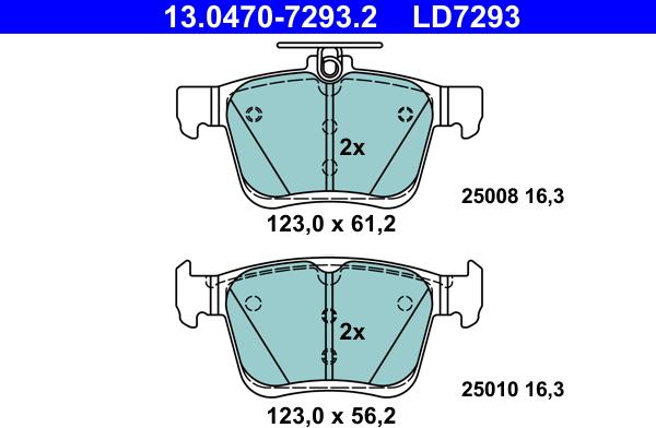 ATE 13.0470-7293.2 - Sada brzdových platničiek kotúčovej brzdy parts5.com