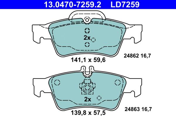 ATE 13.0470-7259.2 - Komplet kočnih obloga, disk kočnica parts5.com