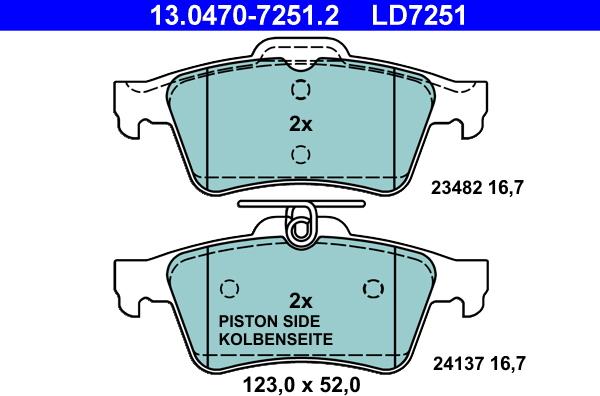 ATE 13.0470-7251.2 - Sada brzdových destiček, kotoučová brzda parts5.com