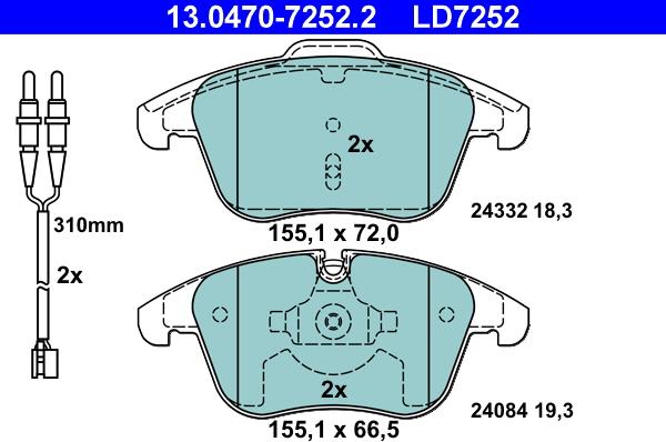 ATE 13.0470-7252.2 - Set placute frana,frana disc parts5.com