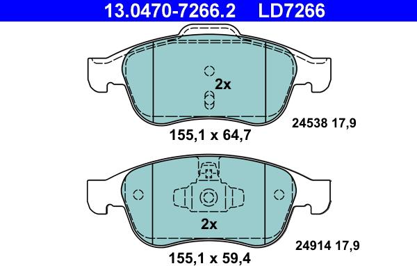 ATE 13.0470-7266.2 - Sada brzdových destiček, kotoučová brzda parts5.com