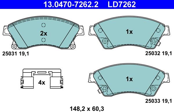 ATE 13.0470-7262.2 - Set placute frana,frana disc parts5.com