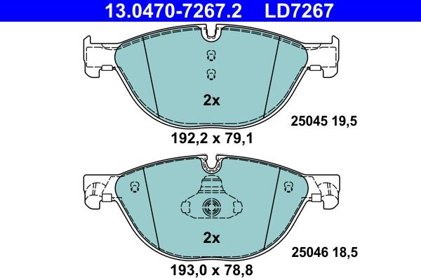 ATE 13.0470-7267.2 - Set placute frana,frana disc parts5.com