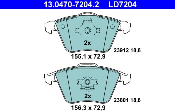 ATE 13.0470-7204.2 - Σετ τακάκια, δισκόφρενα parts5.com