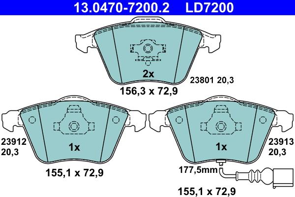 ATE 13.0470-7200.2 - Zestaw klocków hamulcowych, hamulce tarczowe parts5.com