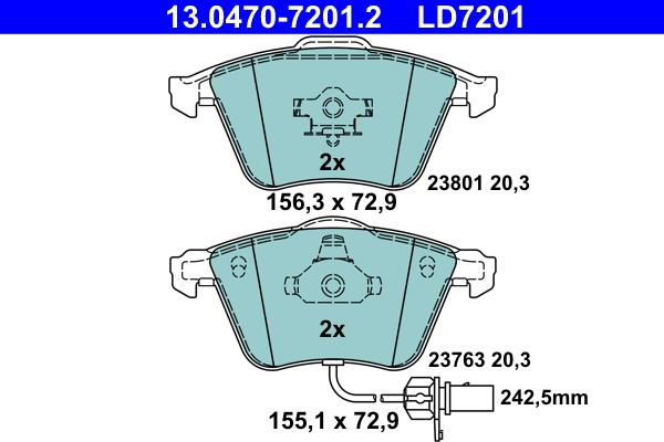 ATE 13.0470-7201.2 - Brake Pad Set, disc brake parts5.com