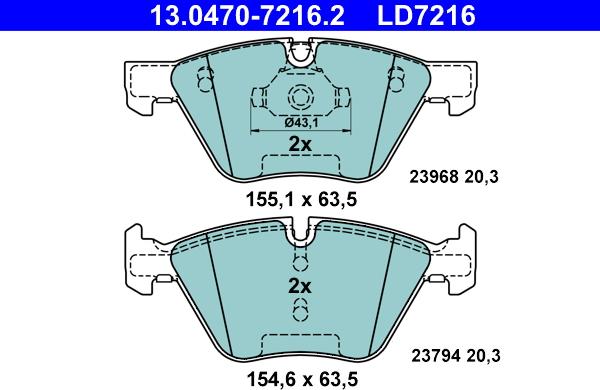 ATE 13.0470-7216.2 - Set placute frana,frana disc parts5.com