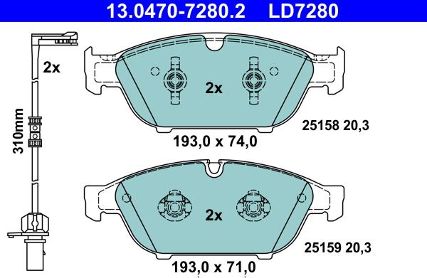 ATE 13.0470-7280.2 - Тормозные колодки, дисковые, комплект parts5.com