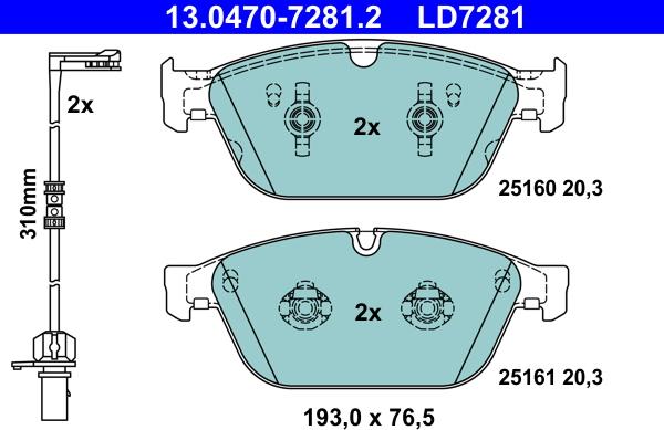 ATE 13.0470-7281.2 - Komplet zavornih oblog, ploscne (kolutne) zavore parts5.com