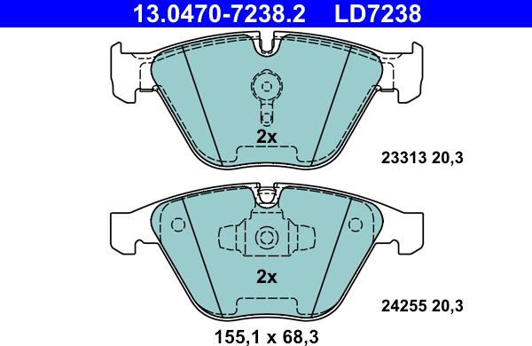 ATE 13.0470-7238.2 - Set placute frana,frana disc parts5.com