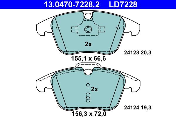 ATE 13.0470-7228.2 - Komplet zavornih oblog, ploscne (kolutne) zavore parts5.com