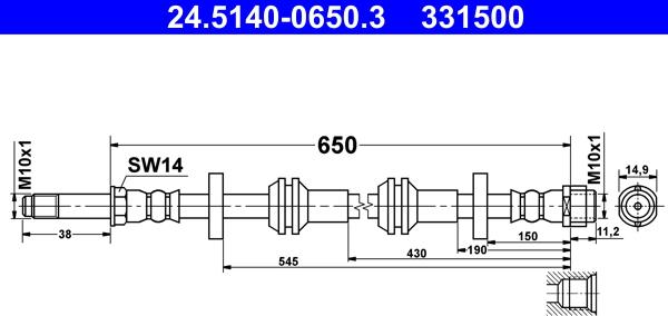 ATE 24.5140-0650.3 - Furtun frana parts5.com