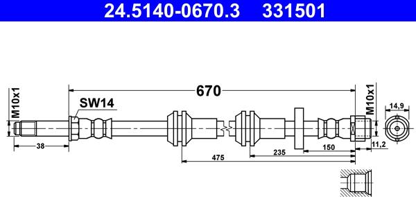 ATE 24.5140-0670.3 - Brake Hose parts5.com