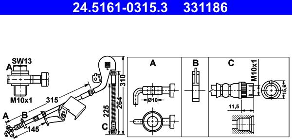 ATE 24.5161-0315.3 - Furtun frana parts5.com