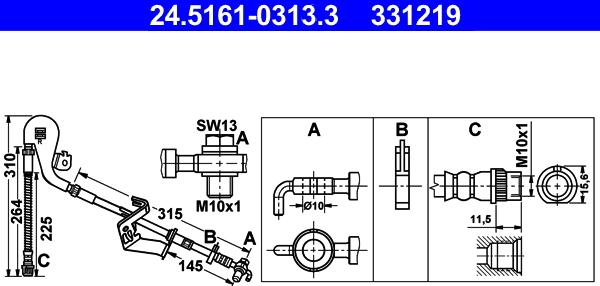 ATE 24.5161-0313.3 - Furtun frana parts5.com